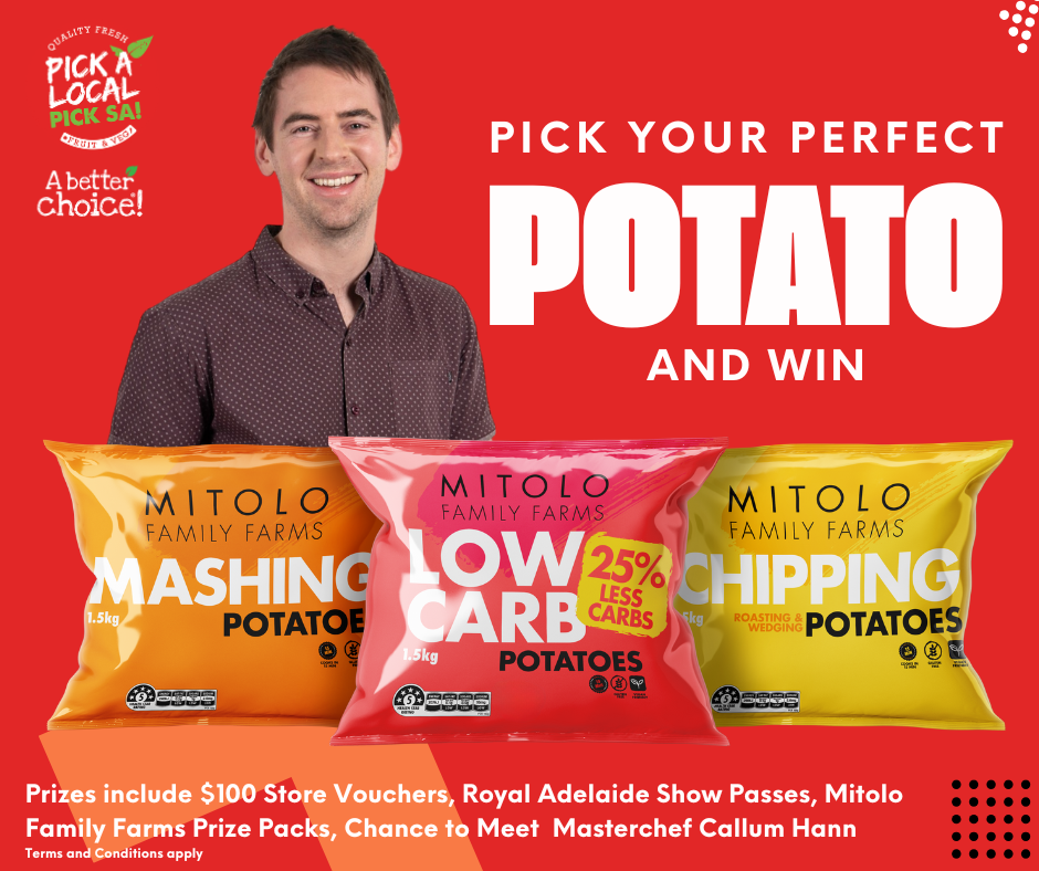 Callum Hann with bags of Mitolo family farms potato