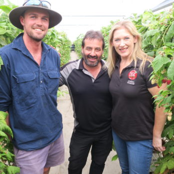 Rhys, Ross and Penny from Pick A Local Pick SA! in the farm